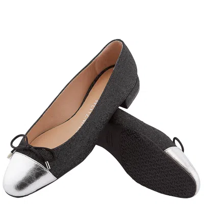 Stuart Weitzman Sleek Bicolor Bow Ballerina Flats In Black