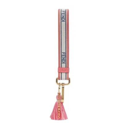 Fendi Stripe Motif Leather Details Key Charm In Pink