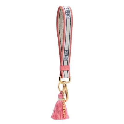 Fendi Stripe Motif Leather Details Key Charm In Pink