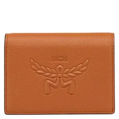 Mcm Embossed Logo Leather Mini Himmel Snap Wallet In Brown