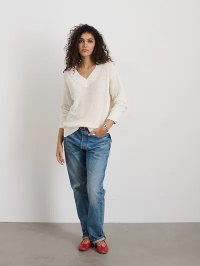 Alex Mill Arielle V Neck Sweater In Cotton Linen In Off White
