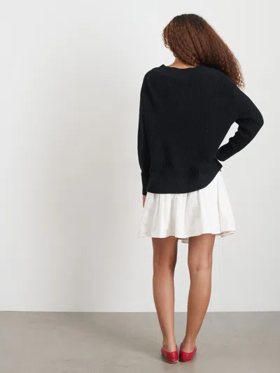 Alex Mill Arielle V Neck Sweater In Cotton Linen In Washed Black