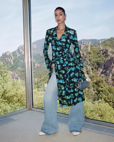 Coperni Knee Length Wrap Dress With Floral Pattern In Green