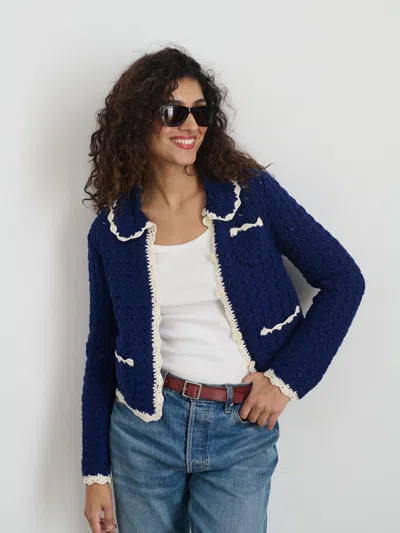 Alex Mill Molly Hand-crochet Cardigan In Navy/ivory