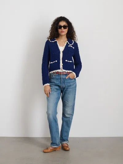 Alex Mill Molly Hand-crochet Cardigan In Navy/ivory