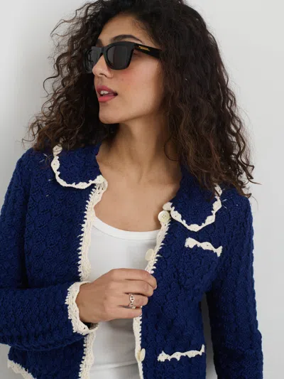 Alex Mill Molly Hand-crochet Cardigan In Navy/ivory