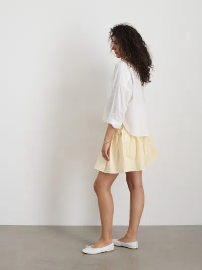 Alex Mill Penelope Stripe Pleated Skirt In Cotton Poplin In White/yellow