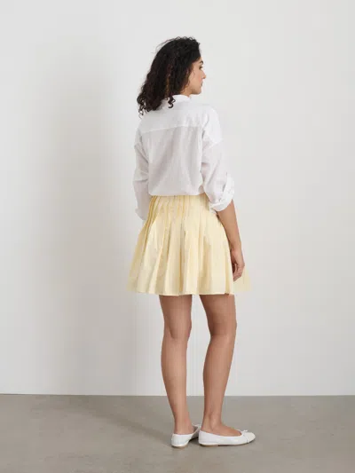 Alex Mill Penelope Stripe Pleated Skirt In Cotton Poplin In White/yellow