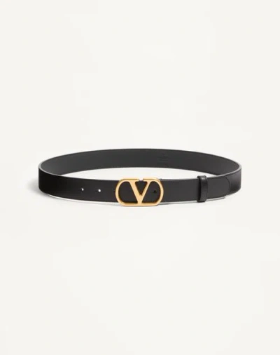Valentino Garavani Elegant Black Leather Belt With Gold Buckle 30 Mm