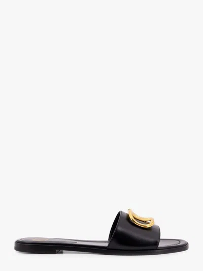 Valentino Garavani Vlogo Signature Slide Sandal In Grainy Cowhide With Accessory Woman Black 37.5