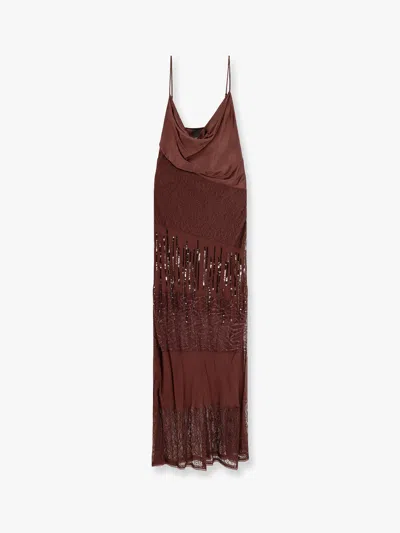 Pinko Satin And Lace Long Dress With Sequin Embellishments
