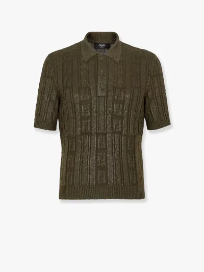 Fendi Ff Wool Blend Lurex Polo In Loden