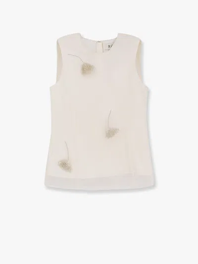 Rohe White Sleeveless Crewneck Top With Tulip Embroidery In Silk Woman