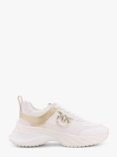 Pinko Leather And Fabric Ariel 2.0 Low Top Sneakers With Mirrored In White