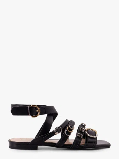 Pinko Ankle Strap Sandals With Branded Leather Insole In Black