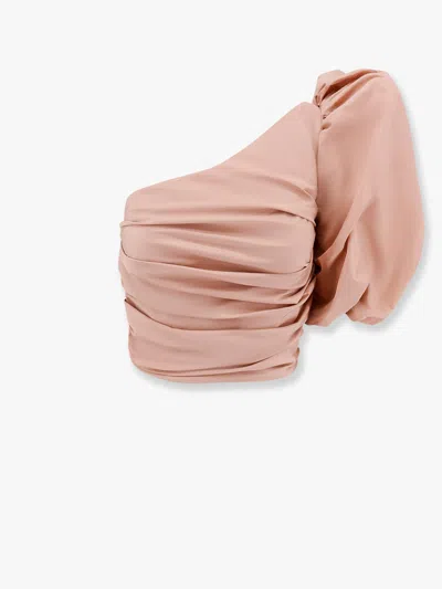Pinko Asymmetrical One-shoulder Taffeta Top In Cameo Pink
