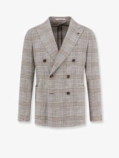 Tagliatore Double-breasted Prince Of Wales Check Blazer In Gray