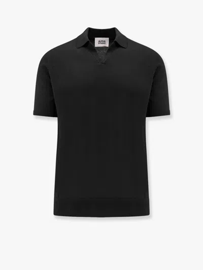 Alpha Studio Cotton Crepe Polo Shirt