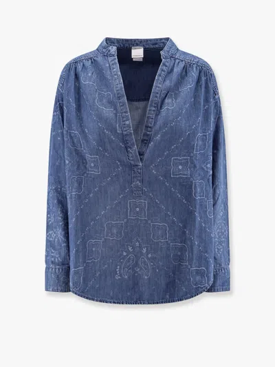 Pinko Blue Bandana-print Denim Blouse