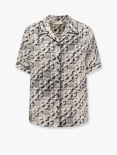 Tory Burch Silk Camp Shirt With Printed Monogram Pattern