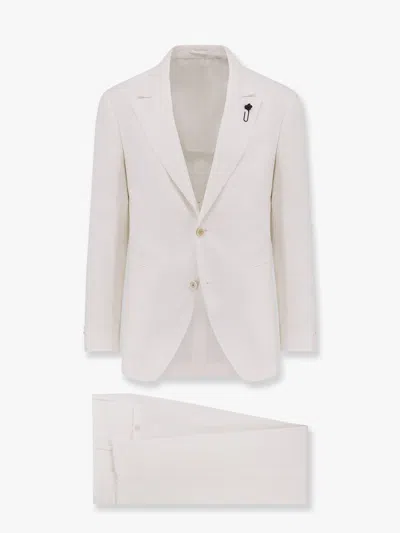 Lardini Feeling Linen Suit With Removable Iconic Brooch In White