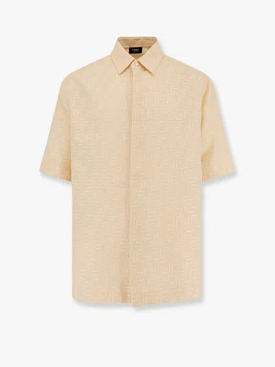 Fendi Men Jacquard Linen And Cotton Shirt With All-over Ff Embroidery In Pink