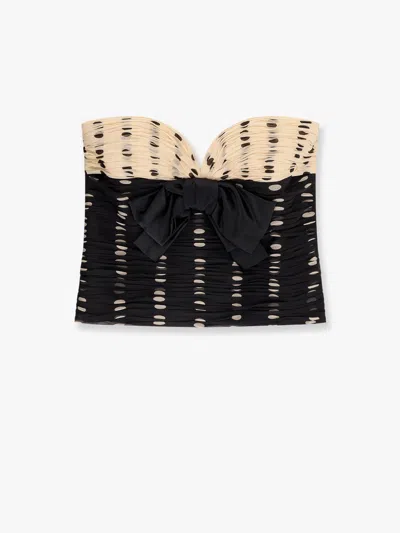 Valentino Plusdepois Print Chiffon Top With Handmade Draping And Bow Detail