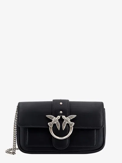 Pinko Love One Pocket Leather Shoulder Bag With Love Birds Buckle