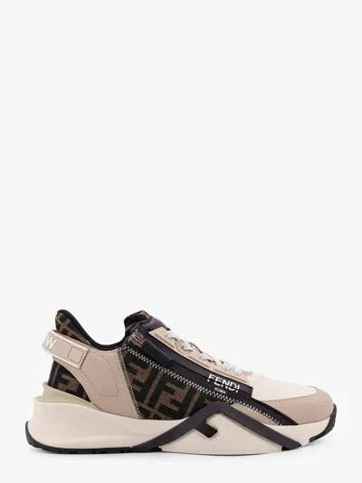 Fendi Beige Leather Sneakers With Ff Motif In Multi