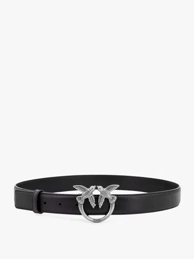 Pinko Love Birds Buckle Leather Belt In Black