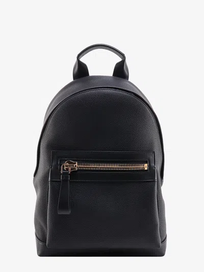 Tom Ford Textured Leather Backpack With Pocket On The Front In Black