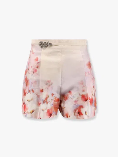 Zimmermann Crush Belted Floral-print Silk And Cotton-blend Twill Shorts