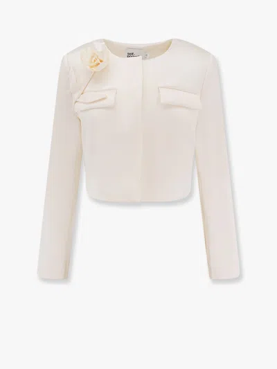 Self-portrait Satin Blazer With 3d Flower
