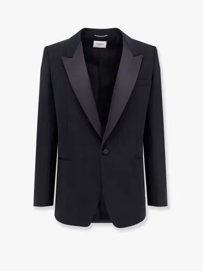 Saint Laurent Black Single-breasted Tuxedo Jacket In Virgin Wool Man