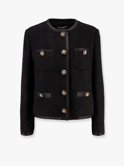 Dolce & Gabbana Jeweled Button Boucle Jacket In Black