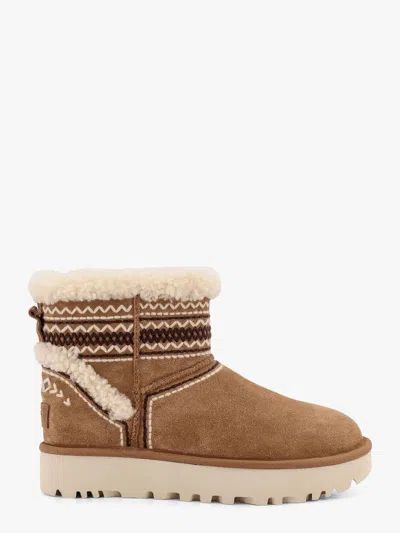 Ugg Womens Tan Classic Mini Atherson Suede And Shearling Ankle Boots Eur 36 / 3 Uk