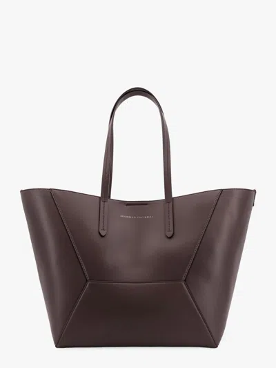 Brunello Cucinelli Bead-embellished Leather-trimmed Suede Tote