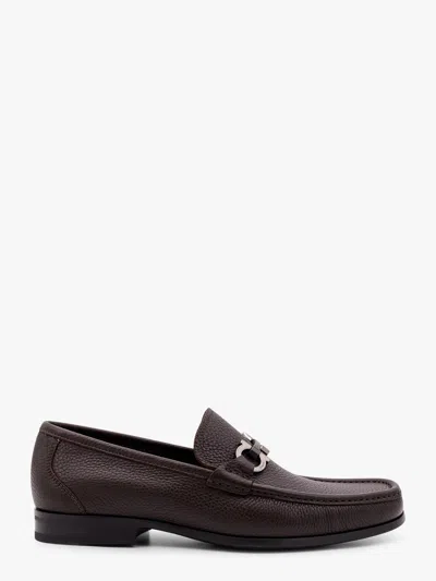 Ferragamo Grandioso Leather Loafer With Gancini Detail In Brown