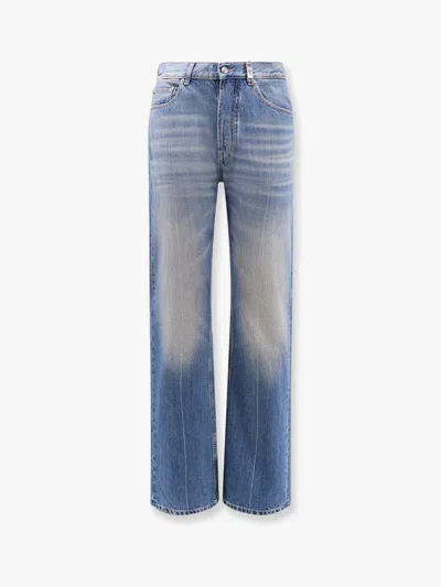 Alexander Mcqueen Blue High Waisted Jeans With Logo Detail On The Loop And Logo Patch On The Rear In