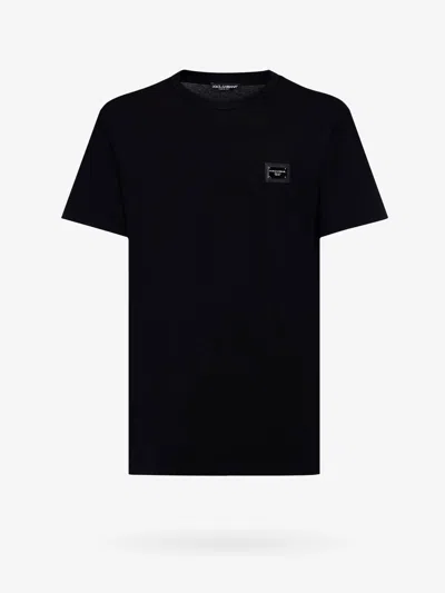 Dolce & Gabbana Black T-shirt With Logo Tag Detail On The Front In Cotton Man