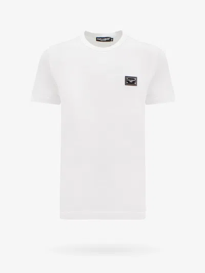 Dolce & Gabbana White Crewneck T-shirt With Logo Plate In Cotton Man