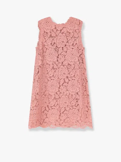 Dolce & Gabbana Floral Lace Overlay Dress With Scalloped Hem