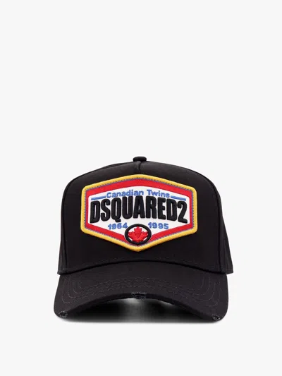 Dsquared2 Black Baseball Cap With Maxi Print On The Front And Rear Adjustable Buckle Cosure