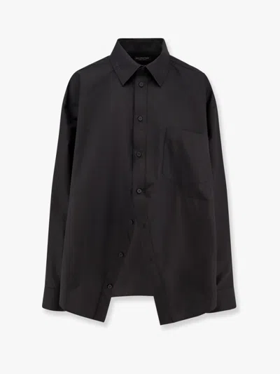 Balenciaga Black Shirt With Pointed Collar And Front Slit In Cotton Woman