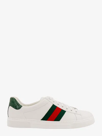 Shop Gucci Ace Leather Sneakers With Lateral Web Band