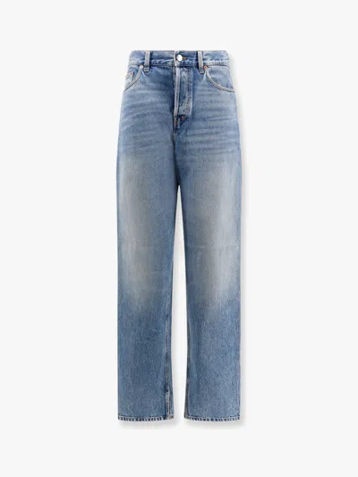 Gucci Logo Patch Faded Jeans In Blue