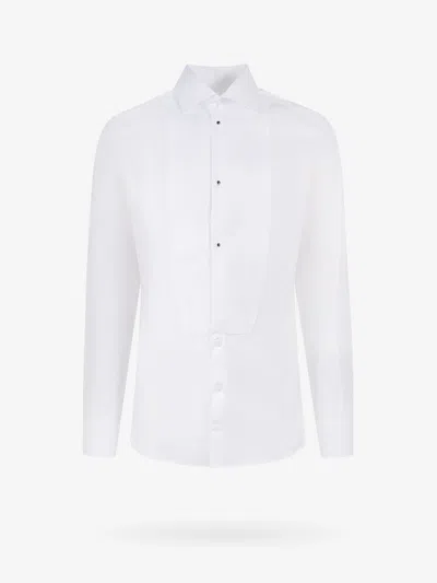 Dolce & Gabbana White Cotton Poplin Gold Tuxedo Shirt In White