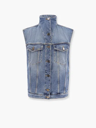 Alaïa Womens Alaia High-neck Faded-wash Regular-fit Denim-blend Vest
