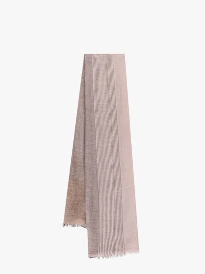Brunello Cucinelli Silk And Linen Scarf With Striped Motif In Pink