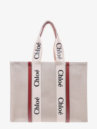 Chloé Linen Shoulder Bag With Logo Print. This Bag Is Made With Lower Environmental Impact Material